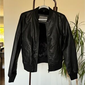 Black Faux Leather Jacket w/ Faux Fur Lining
